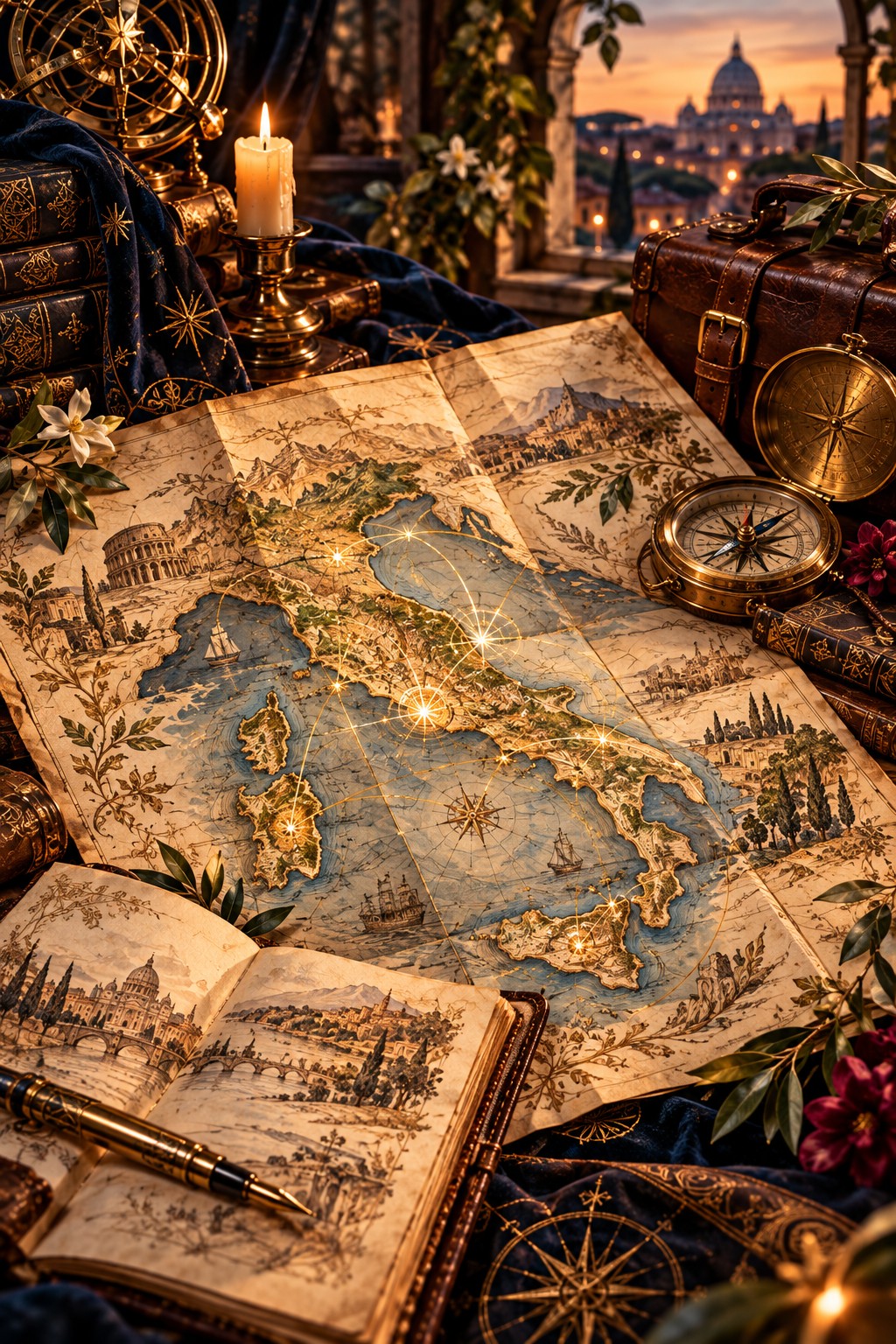Carta d’Italia e carnet di viaggio, simboli degli incontri lungo il percorso